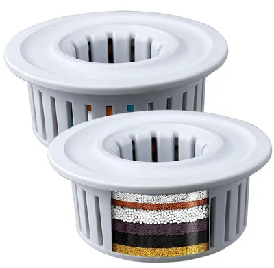 Obrázek produktu pro Balení dvou filtrů do sprchy, vícestupňové náhradní filtry pro sprchové hlavice, 15stupňová filtrace, odstraňuje chlór, 6 cm