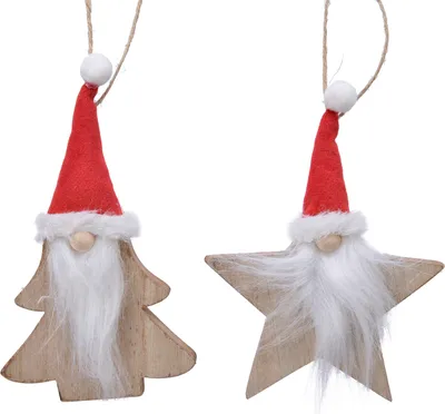Produktbild von Christbaumschmuck Holz Wichtel Stern / Tanne rot, 1 Stück sortiert