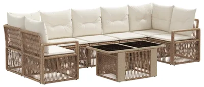 Image de Ensemble de canapés de jardin vidaXL, 8 pièces, en polyrotin beige et crème