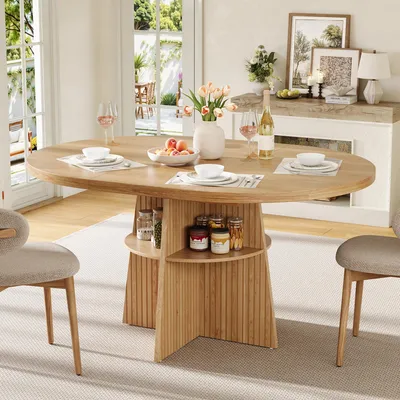 Image de Table extensible en bois, idéale pour 2 à 8 personnes, avec plateau extensible, surface de rangement intégrée et aspect naturel. Table de cuisine