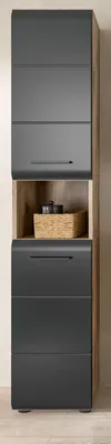Produktbild von Badezimmer Hochschrank "Cover" in schwarz matt und Nox Eiche Badschrank 30 x 185 cm