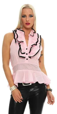 Produktbild von Damen Bluse Top Volant Vintage Rüschenbluse Ruffle ; Rosa L