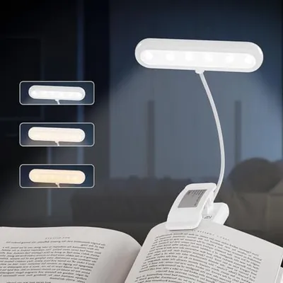Immagine prodotto di Lampada da lettura ricaricabile - Clip per lampada - Ideale per leggere a letto - 3 temperature di colore - Flessibile a 360° - Bianco