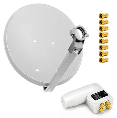Produktbild von PremiumX SAT Anlage 80cm Antenne Aluminium Quad LNB weiß 8x F-Stecker
