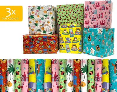 Produktbild von Geschenkpapier - Geschenkpapier - Geschenkpapier 200 x 70 cm "Kinder" - 3 Rollen
