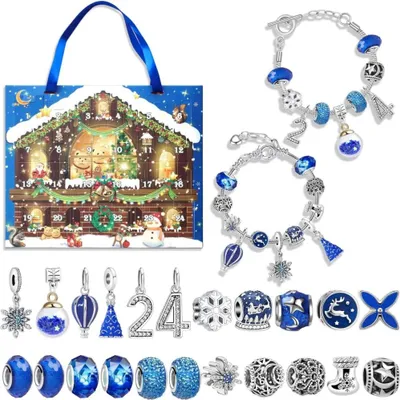 Adventskalender Armband Mädchen 2025 - DIY Schmuckset Mit 22 Charm Perlen & 2 Armbändern