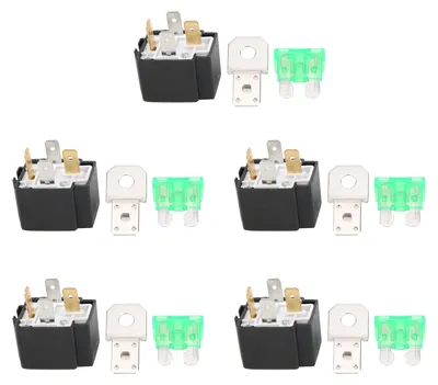 Imagen del producto de 5 relés de intermitentes para automóvil, 4 pines, DC 12V, 30A, con protección contra golpes, impermeables y para control de luces, modelo JD1912