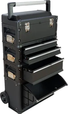 Produktbild von ASS Metall Werkzeugtrolley Werkstattwagen XXL Type: C1-B BLACK EDITION schwarz mit Schubladenverriegelung und Schloss