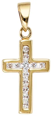 Produktbild von Anhänger Goldkreuz Kreuz mit 12 Zirkonia 333 Gold Gelbgold Halsschmuck