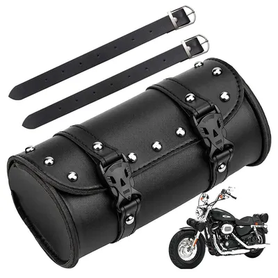 Produktbild von Satteltaschen, Universal Motorrad Satteltasche, Motorradtasche, Runde Kunstleder wasserdichte Motorrad Werkzeugtasche, mit 2 Riemen, 21*10*10cm