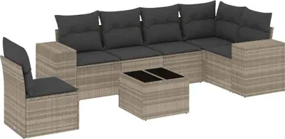 Produktbild von vidaXL 7-tlg. Garten-Sofagarnitur mit Kissen Hellgrau Poly Rattan
