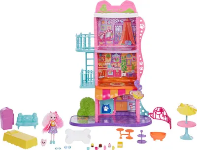Image de Enchantimals Maison de ville & café Set de jeu avec poupée & ami des animaux, accessoires