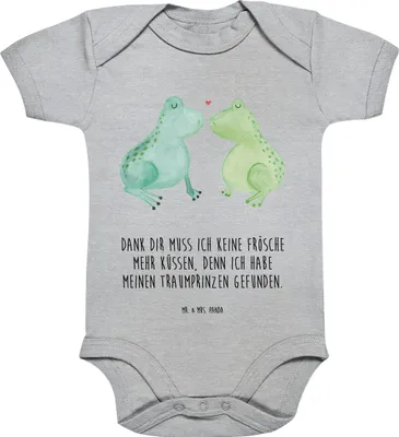 Produktbild von Mr. & Mrs. Panda Babybody Frosch Liebe 12. - 18. Monat - Heather Grey - Geschenk, Strampler, Baby, Frösche, Einteiler, overall, Küssen, Freund, body baumwolle, Freundin