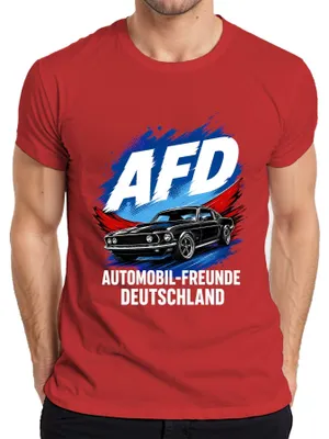 Obrázek produktu pro Tričko s potiskem "AFD Automobil Freunde Deutschland Sportwagen", sarkastický motiv, pánské, červené, velikost L