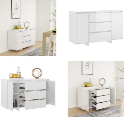 Produktbild von vidaXL Sideboard 3 Schubladen Hochglanz Weiß 120x41x75cm Holzwerkstoff - Sideboard - Sideboards - Schrank - Lagerschrank
