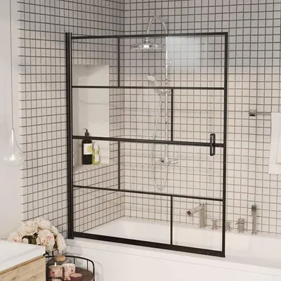 Produktbild von Duschkabine ESG, Duschabtrennung, Schiebetür Dusche, Duschwanddichtung, Dusche Eckeinstieg, Duschkabinen Ersatzteile, 116x140 cm Schwarz