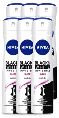 Immagine prodotto di 6 spray deodoranti Nivea Invisible Black & White - 150 ml - Confezione - 6 pezzi