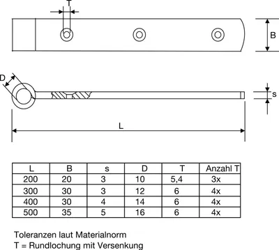 Produktbild von Langbänder mittig gerollt,ohne Kegel, 600 x 40 x 5 mm, Stahl schwarz RAL9005