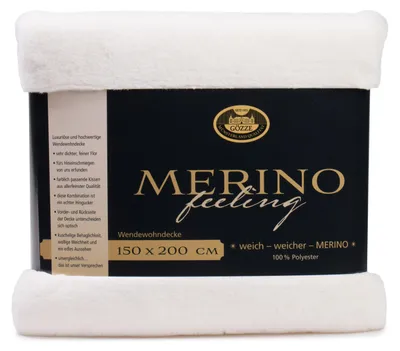 Produktbild von GÖZZE Merino Wendewohndecke flauschige wärmende Mikrofaser-Wendedecke in Merino-Feeling Qualität WollWeiss 150 x 200 cm