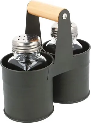Produktbild von com-four® 6-teiliges Gewürzstreuer Set aus Glas - Salz und Pfeffer mit passender Halterung aus Metall