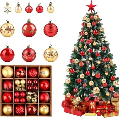 Produktbild von Weihnachtsbaumkugeln Set 44-teilig - Rot und Gold, 6 cm & 3 cm