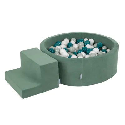 Image de KiddyMoon Playground Velvet Foam With Velvet Round Ball Bath Ball Bath (200 loptičiek) + Stuff Ball Pits For Babies Play Bath Obstacle Course,  the EU, Dark Turquoise/Green Grey/White