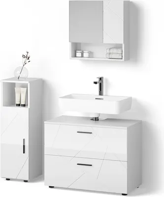 Produktbild von Badmöbel-Set Livinity Ronco Weiß Hochglanz 3 Teile, mit Midischrank, Model 53063