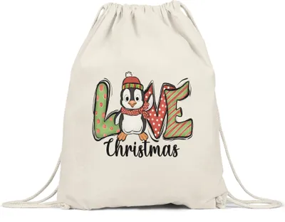 Produktbild von Love Christmas Turnbeutel Gymsack  Geschenkidee Weihnachts-Fans Pinguin-Motiv für Weihnachten für Kinder Familie