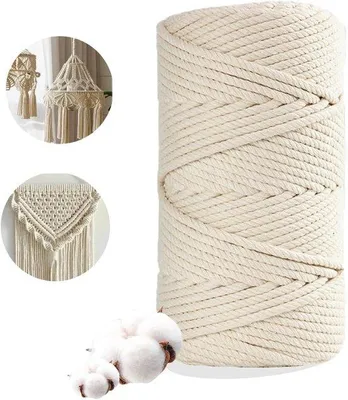 Produktbild von Baumwollseil für Makramee-Bastelarbeiten – Wandbehänge zum Selbermachen, Pflanzenampeln, Geschenkverpackungen (3 mm x 300 m)