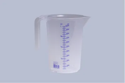 Produktbild von Hünersdorff Messkanne 1.000 ml, PP, 2 Skalen offener Griff, transparent und stapelbar