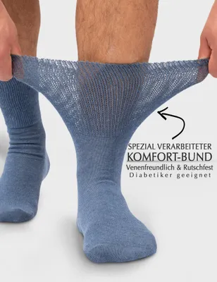 Produktbild von 6x Socken Uni für Diabetiker und ohne Gummibund Blau Gr. 43-46