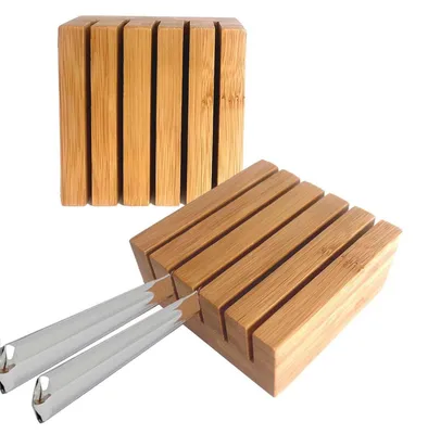 Productafbeelding van Bamboe messenblok voor lade, met 5 sleuven, afmetingen 9x9x4 cm, geschikt voor steakmessen