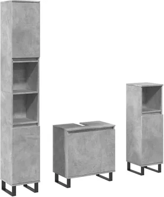 Produktbild von 3-tlg. Badmöbel-Set Betongrau Holzwerkstoff