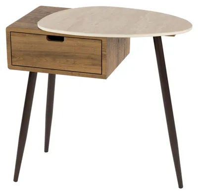 Produktbild von FURNLUX Nachttisch Travino Beige Und Eiche Und Bronze 60cm / Hauptfarbe: Beige / Abmessungen: 60 x 60 x 35 cm