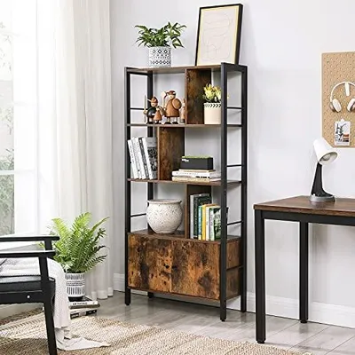 Immagine prodotto di Libreria industriale con ante e 4 ripiani | Robusta struttura in acciaio | Rustico marrone e nero