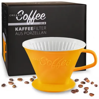 Produktbild von Creano Porzellan Kaffeefilter - Filter Größe 4 für Kaffeefilter Gr. 1x4 - Safrangelb