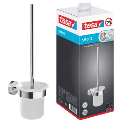 Produktbild von tesa SMOOZ WC-Garnitur, satiniertes Glas und verchromter Edelstahl, ohne Bohren