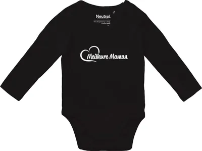 Produktbild von Huuraa Baby Body Meilleure Maman Cœur 74 Black  Baumwolle Fairtrade Langarmbody Geschenkidee