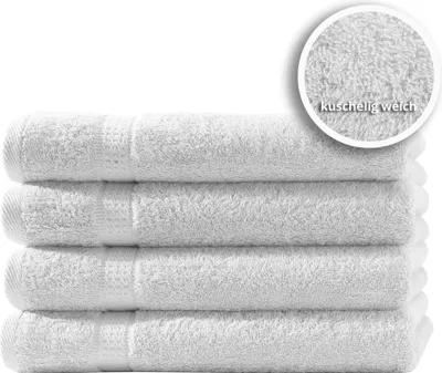Produktbild von 4er Set Gästetücher Handtücher Duschtücher Badetücher Frottee 100% Baumwolle, Farbe:Weiß, Größe:Badetücher 100x150 cm