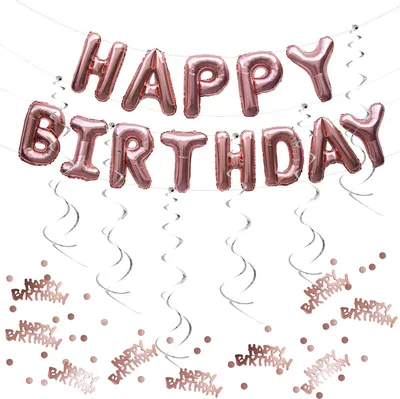 Produktbild von Oblique Unique Happy Birthday Geburtstag Party Deko Set - Ballon Girlande Deckenhänger Konfetti roségold