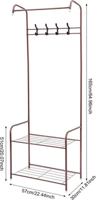 Image de Porte-vêtements - Double penderie - Porte-vêtements en fer robuste - Pour manteaux, costumes, écharpes, sacs - Pour la maison, l'entrée, la chambre - Couleur : marron café