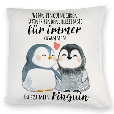 Dekokissen Pinguinpaar 40x40 cm mit Spruch