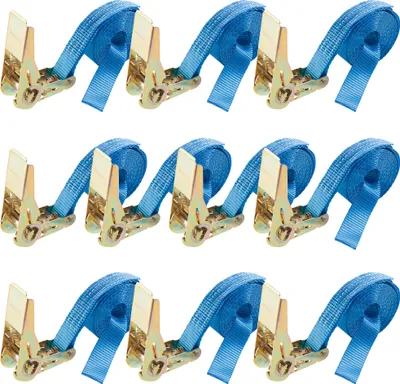 Produktbild von AREBOS Spanngurt, 4m x 25mm, mit Ratsche, einteilig, 10 Stück, 800 daN, 100% Polyester, Blau, DIN EN 12195-2, wetterbeständig, amtlich zugelassen