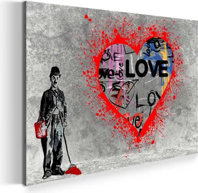 Produktbild von Street Art Graffiti Herz Charlie Wandbild Leinwandbild Kunstdruck XL Wanddeko: 90x60x2cm