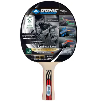 Obrázok produktu pre Donic Schildkröt Legends 900, Raketa na stolný tenis, Čierna, Červená, Drevo, Drevo, Drevo, 1 kusov