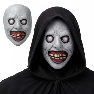 Halloween Maske – Lächelndes Dämonen Latex Gruselmaske, Weiß