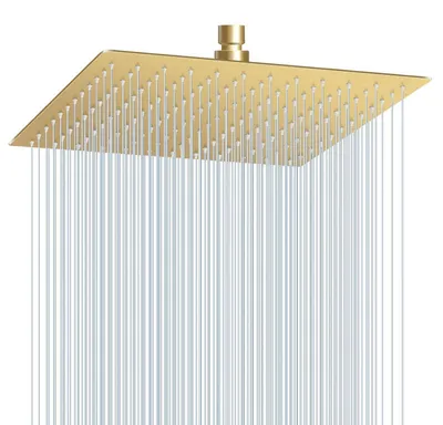 Immagine prodotto di Testina doccia a pioggia, quadrata, 30 cm, finitura oro spazzolato, acciaio inossidabile 304, a risparmio idrico, con ugelli anticalcare