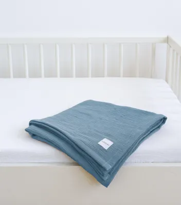 Produktbild von Musselin Decke 120x120 cm BLAU – EINLAGIG 100% Baumwolle