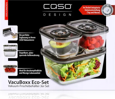 Produktbild von Caso Vakuum-Frischebehälter 3er Set - Für platzsparende Aufbewahrung (1er Pack)