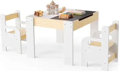 Produktbild von Kindertisch mit Kreidetafel - Tisch und 2 Stühle - Holz - Stauraum - Für Kleinkinder 1–3 Jahre - Mehrfarbig